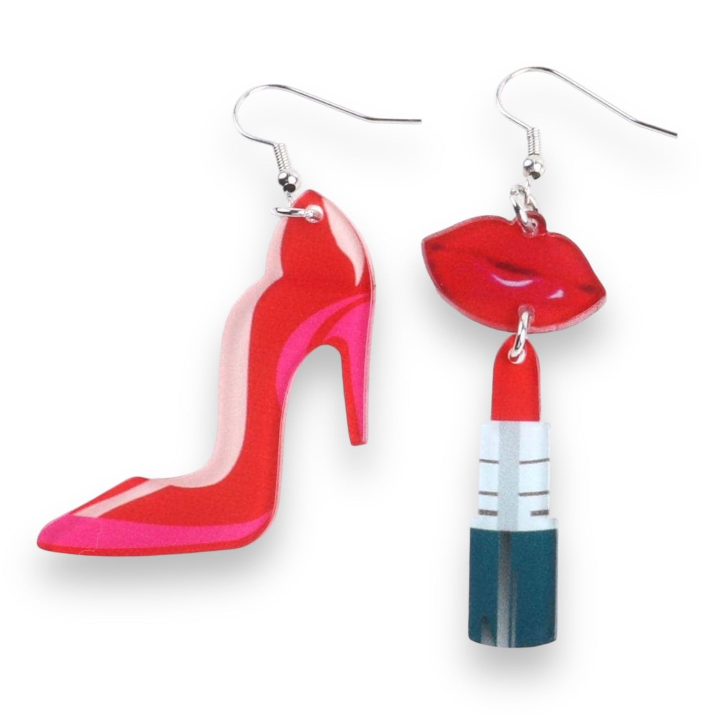 Speelse Schoen- en Lippenstift Oorbellen - 7.3 cm
