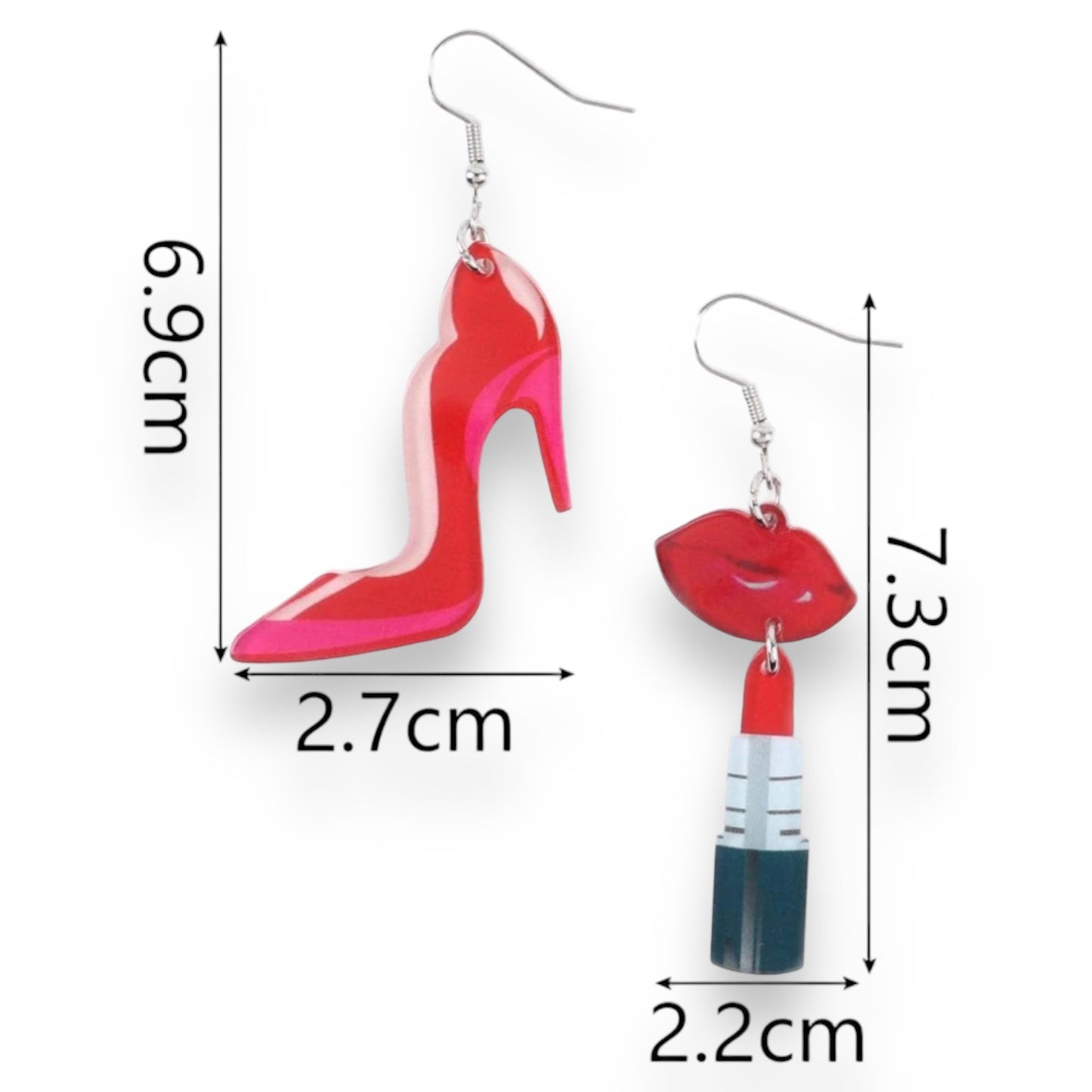 Speelse Schoen- en Lippenstift Oorbellen - 7.3 cm