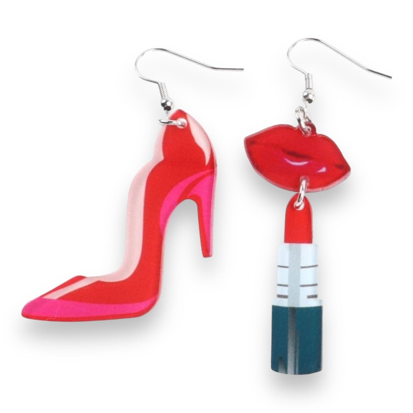 Speelse Schoen- en Lippenstift Oorbellen - 7.3 cm