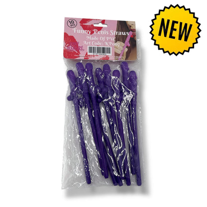 Piemel Rietjes – Set van 10 Paarse Drinkrietjes | Vrijgezellenfeest Accessoire