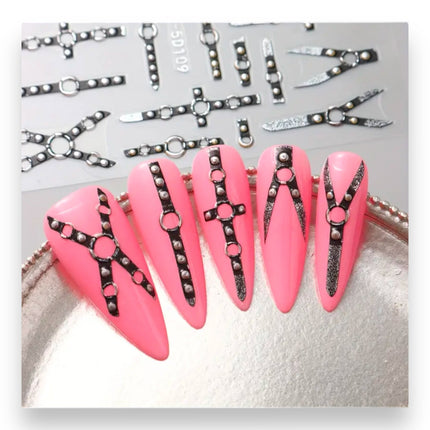 Nail Stickers Bondage – Zwarte Lederlook Bondage met Metaalaccenten
