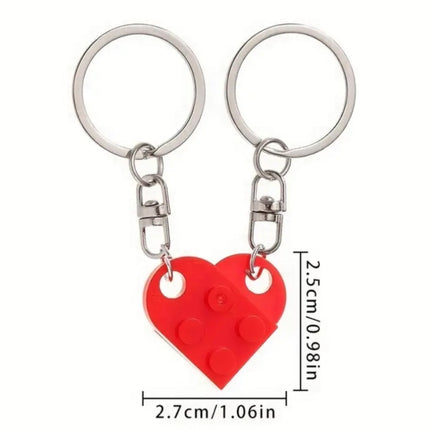 Set van 2 Sleutelhangers – Rood Hart van Bouwblokjes | Koppel Sleutelhangers