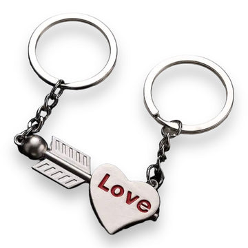 Paar Schlüsselanhänger Herz mit Pfeil und Love – 2er-Set