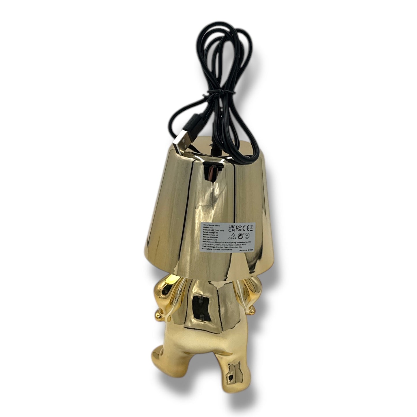 Gouden Tafellamp 'Man met Lampenkap' – Touch dimbaar – USB