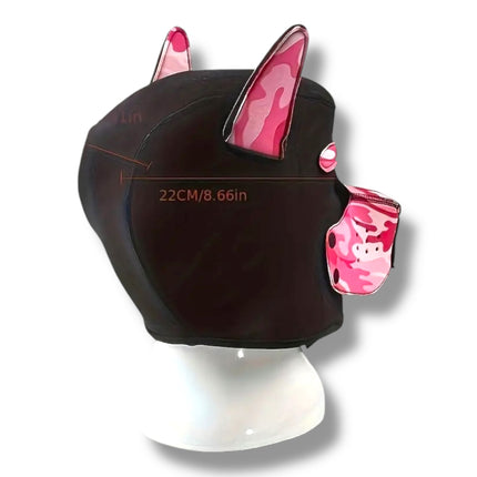 Pup Play Masker – Roze Camouflage Puppy Hood | Neopreen met Afneembare Snuit
