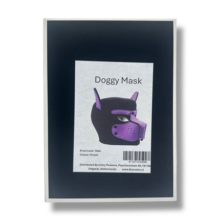 Pup Play Masker – Zwart met Paars | Neopreen Puppy Hood met Afneembare Snuit