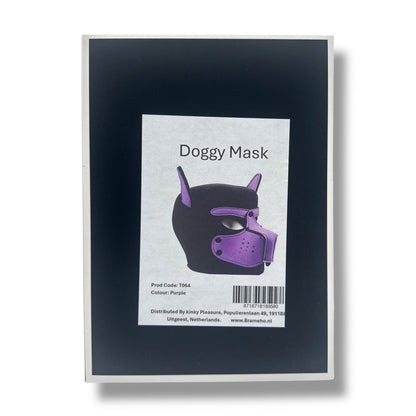 Pup Play Masker – Zwart met Paars | Neopreen Puppy Hood met Afneembare Snuit