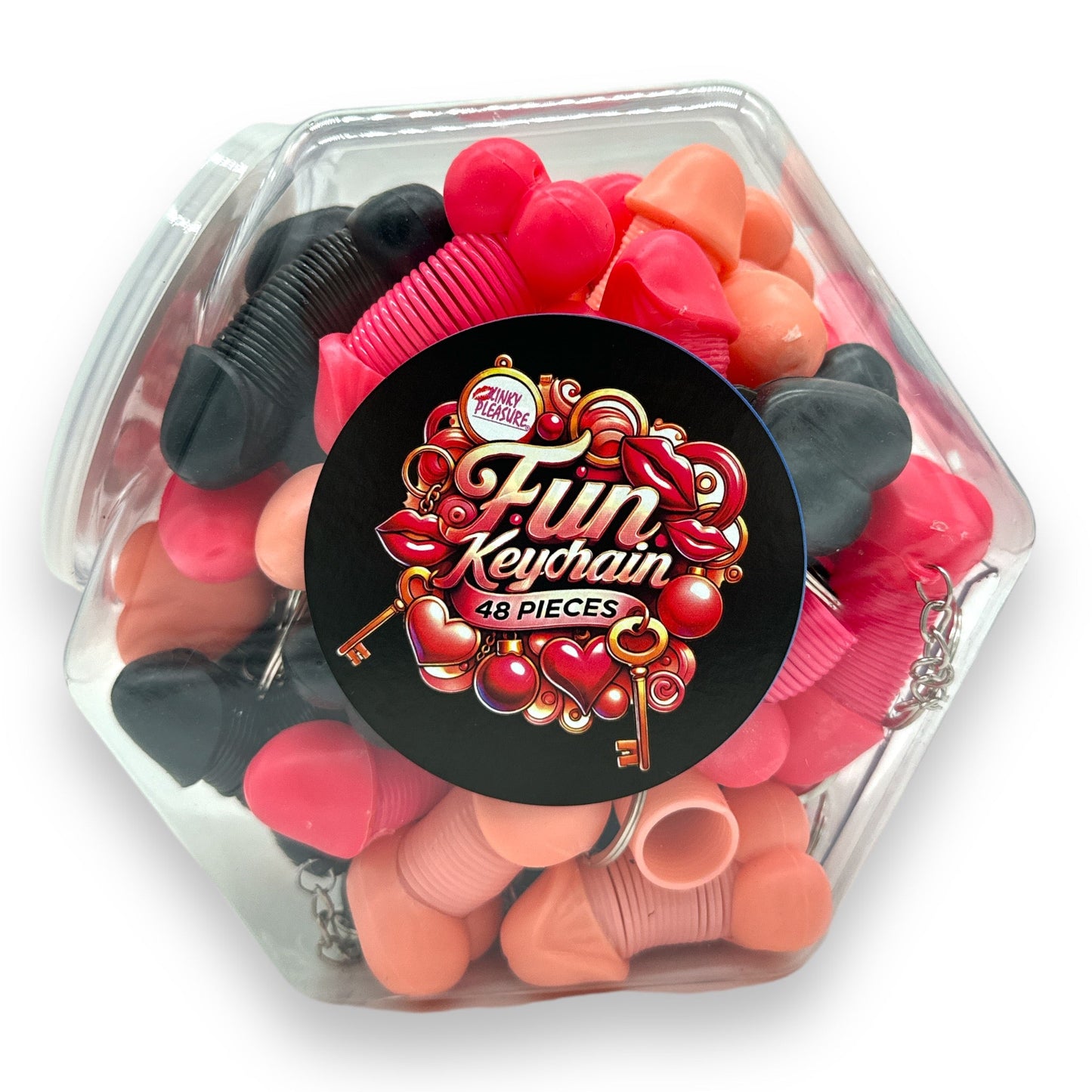Grappige Penis Sleutelhanger Speeltjes In Handige Plastic Pot Van 48 Stuks - Voor Vrijgezellenfeesten en Meer