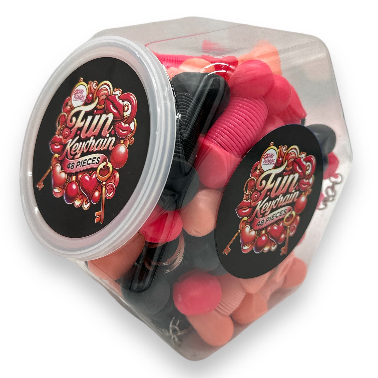 Grappige Penis Sleutelhanger Speeltjes In Handige Plastic Pot Van 48 Stuks - Voor Vrijgezellenfeesten en Meer