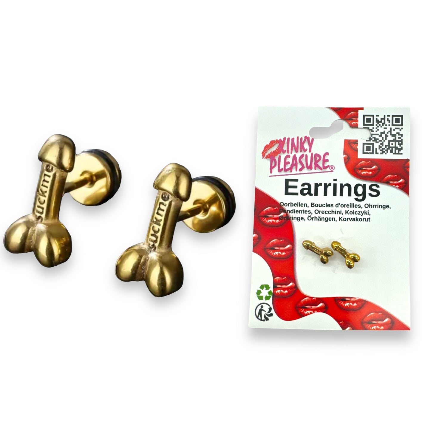 Penis Suck Me! Fuck Me! | Gedurfde Oorbellen in Zwart, Goud en Zilver
