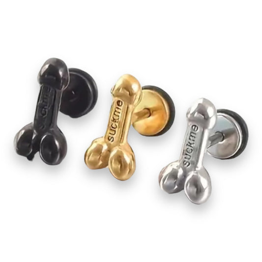 Penis Suck Me! Fuck Me! | Gedurfde Oorbellen in Zwart, Goud en Zilver