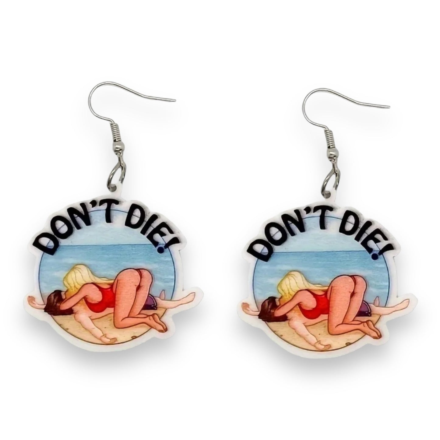 Oorbellen met Sexy Vrouw In Badpak - "Don't Die!"