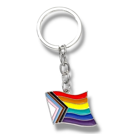 Progress Pride Sleutelhanger – Metaal & Emaille Regenboogvlag