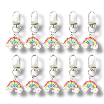 Glitter Regenboog Sleutelhanger met Wolkjes – Acryl & Metaal