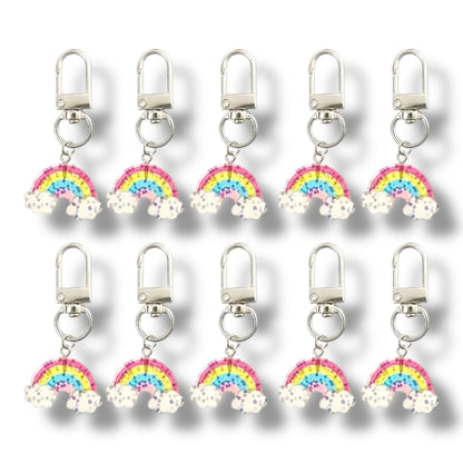 Glitter Regenboog Sleutelhanger met Wolkjes – Acryl & Metaal