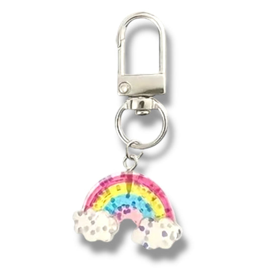 Glitter Regenboog Sleutelhanger met Wolkjes – Acryl & Metaal