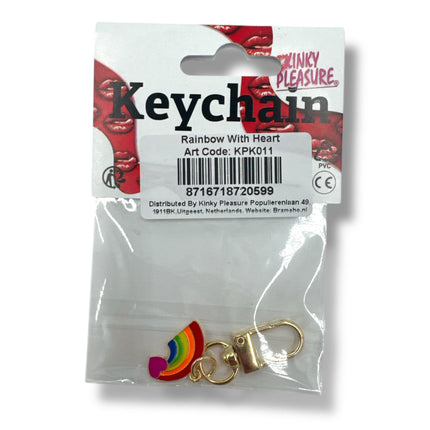 Regenboog Sleutelhanger met Paars Hartje – Goudkleurige Clip (Metaal)