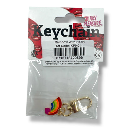 Regenboog Sleutelhanger met Paars Hartje – Goudkleurige Clip (Metaal)