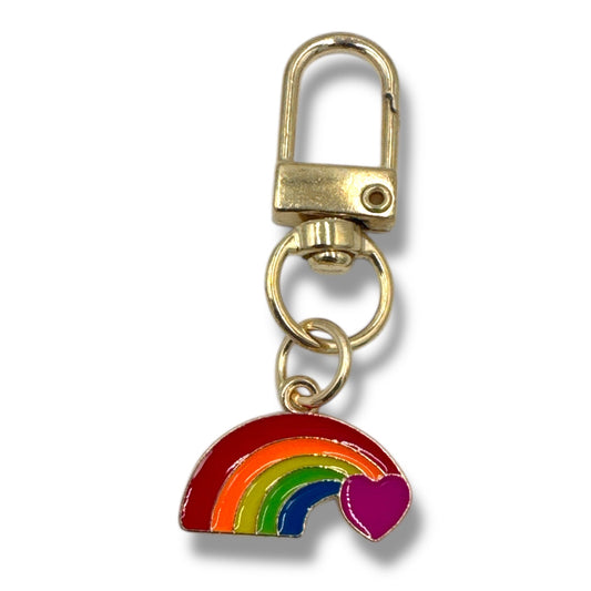 Regenboog Sleutelhanger met Paars Hartje – Goudkleurige Clip (Metaal)