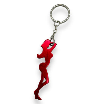 Flesopener Sleutelhanger Vrouwensilhouet Rood