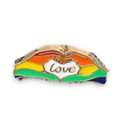 Regenboog Pin met Handen en 'Love' Hartje – Pride Accessoire