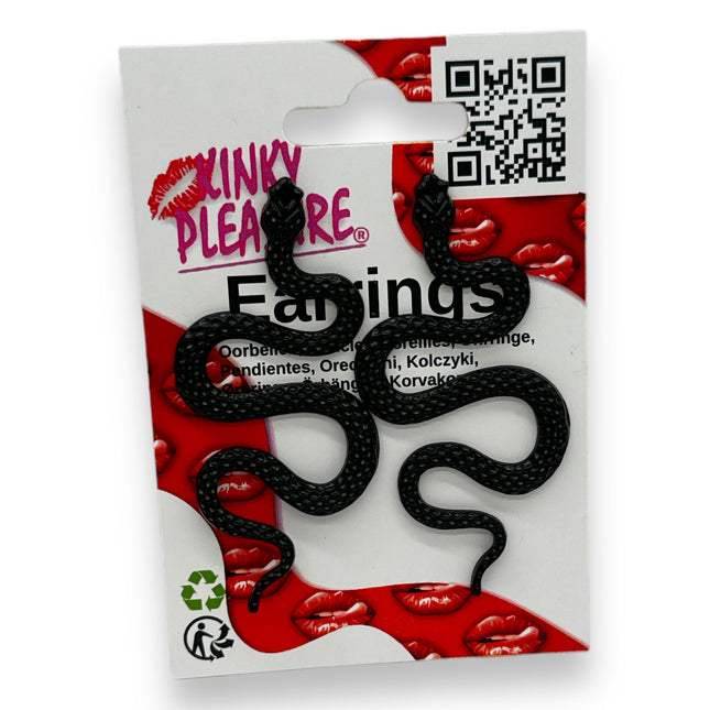 Stoere Zwarte Slang Oorbellen - 7.2 cm