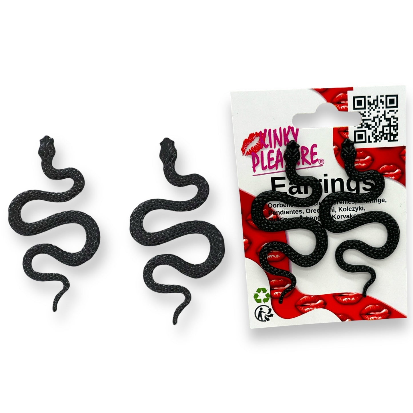 Stoere Zwarte Slang Oorbellen - 7.2 cm