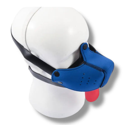 Blauw Puppy Play masker – Fetish pup masker met tong & boekverpakking (18+)