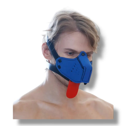 Blauw Puppy Play masker – Fetish pup masker met tong & boekverpakking (18+)