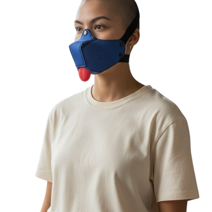 Blauw Puppy Play masker – Fetish pup masker met tong & boekverpakking (18+)