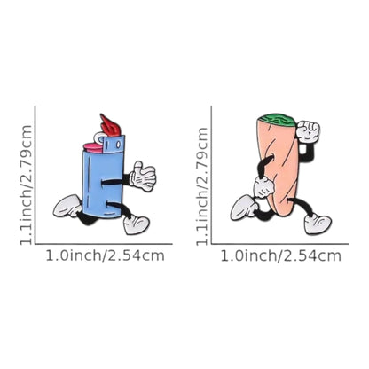 Grappige Pin Set – Aansteker & Joint – Cartoonstijl Emaille Speldjes