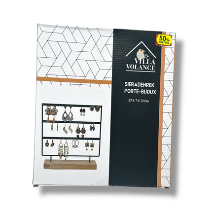 Sieradenrek Zwart met Houten Voet – 27 x 7 x 31 cm – Villa Volance