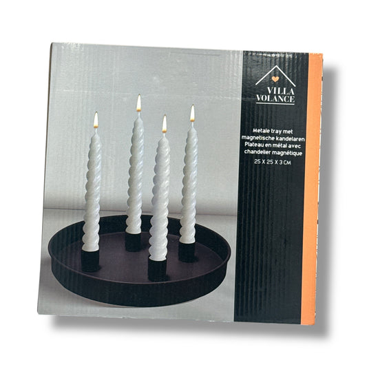 Metalen Tray met Magnetische Kandelaars – Rond – 25 x 25 x 3 cm – Villa Volance