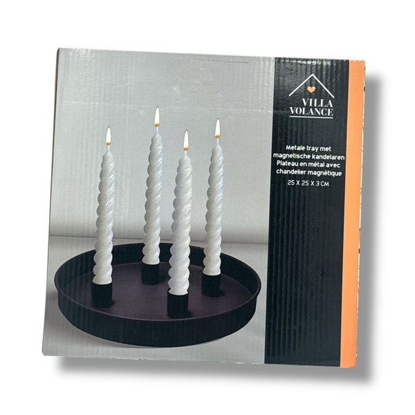 Metalen Kaarsentray Rond 25 cm met 4 Magnetische Kandelaars