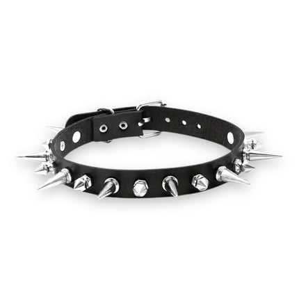 Punk Spike Choker – Leren Ketting met Metalen Spikes