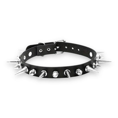 Punk Spike Choker – Leren Ketting met Metalen Spikes