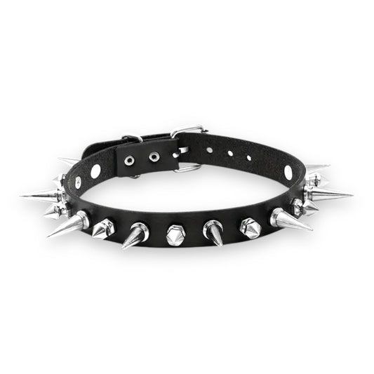 Punk Spike Choker – Leren Ketting met Metalen Spikes