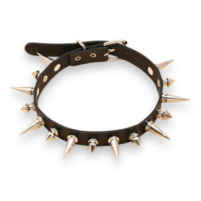 Punk Spike Choker – Leren Ketting met Metalen Spikes