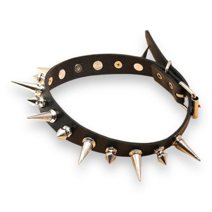 Punk Spike Choker – Leren Ketting met Metalen Spikes