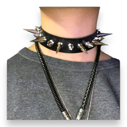 Punk Spike Choker – Leren Ketting met Metalen Spikes