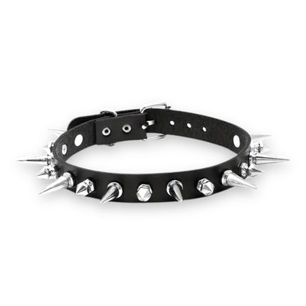 Punk Spike Choker – Leren Ketting met Metalen Spikes