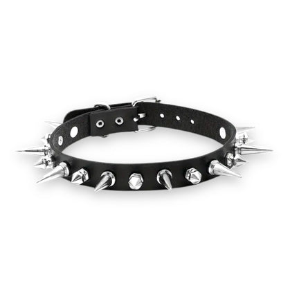Punk Spike Choker – Leren Ketting met Metalen Spikes