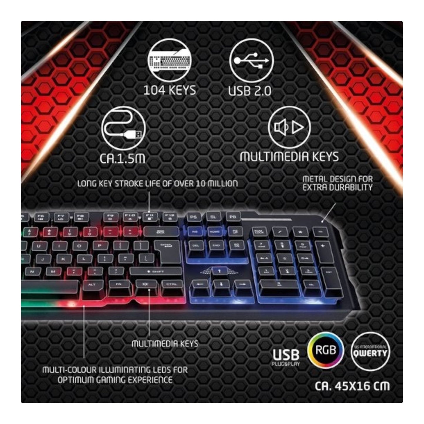 No Fear Gaming Toetsenbord - QWERTY - USB | Hoogwaardig Gaming Keyboard voor Gamers