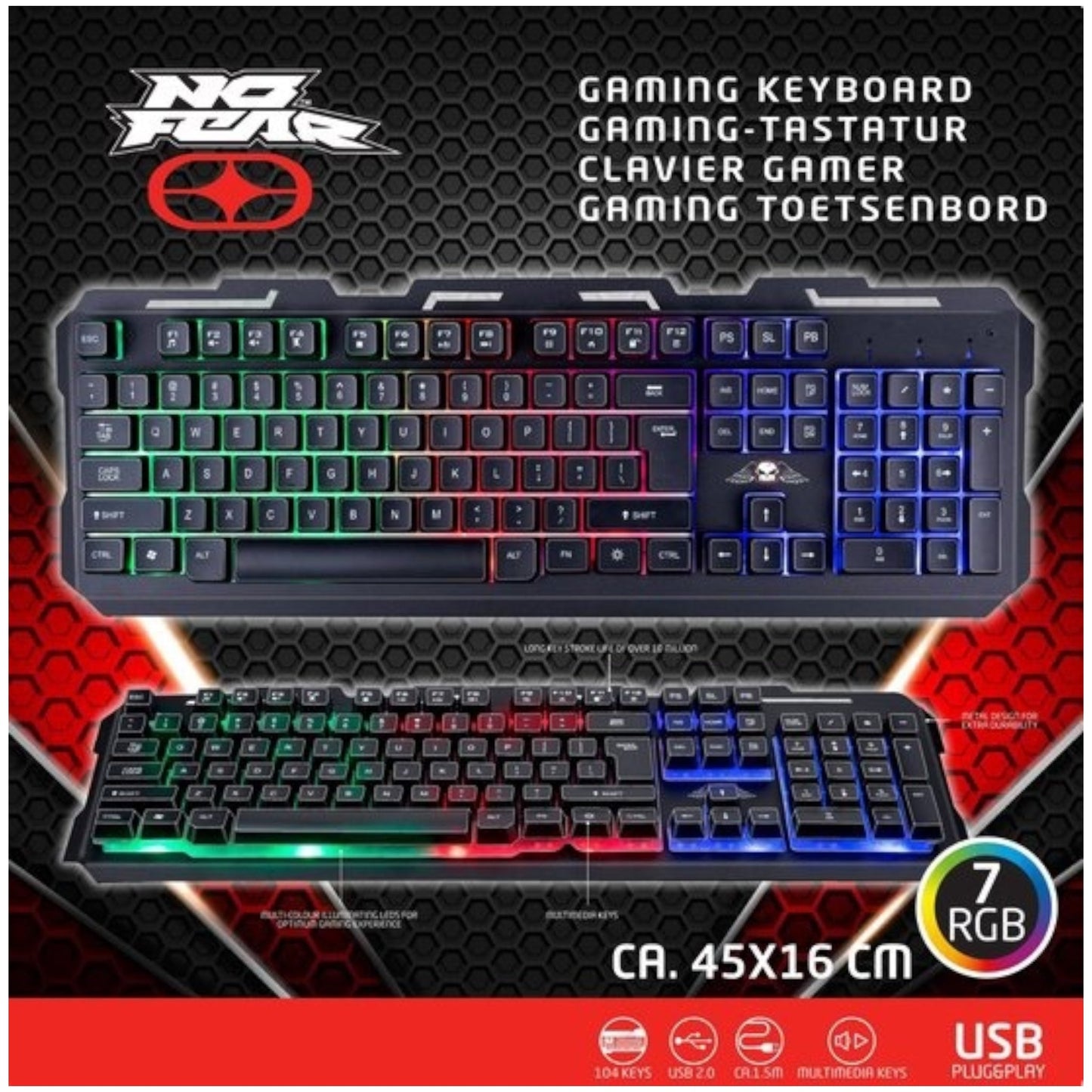 No Fear Gaming Toetsenbord - QWERTY - USB | Hoogwaardig Gaming Keyboard voor Gamers