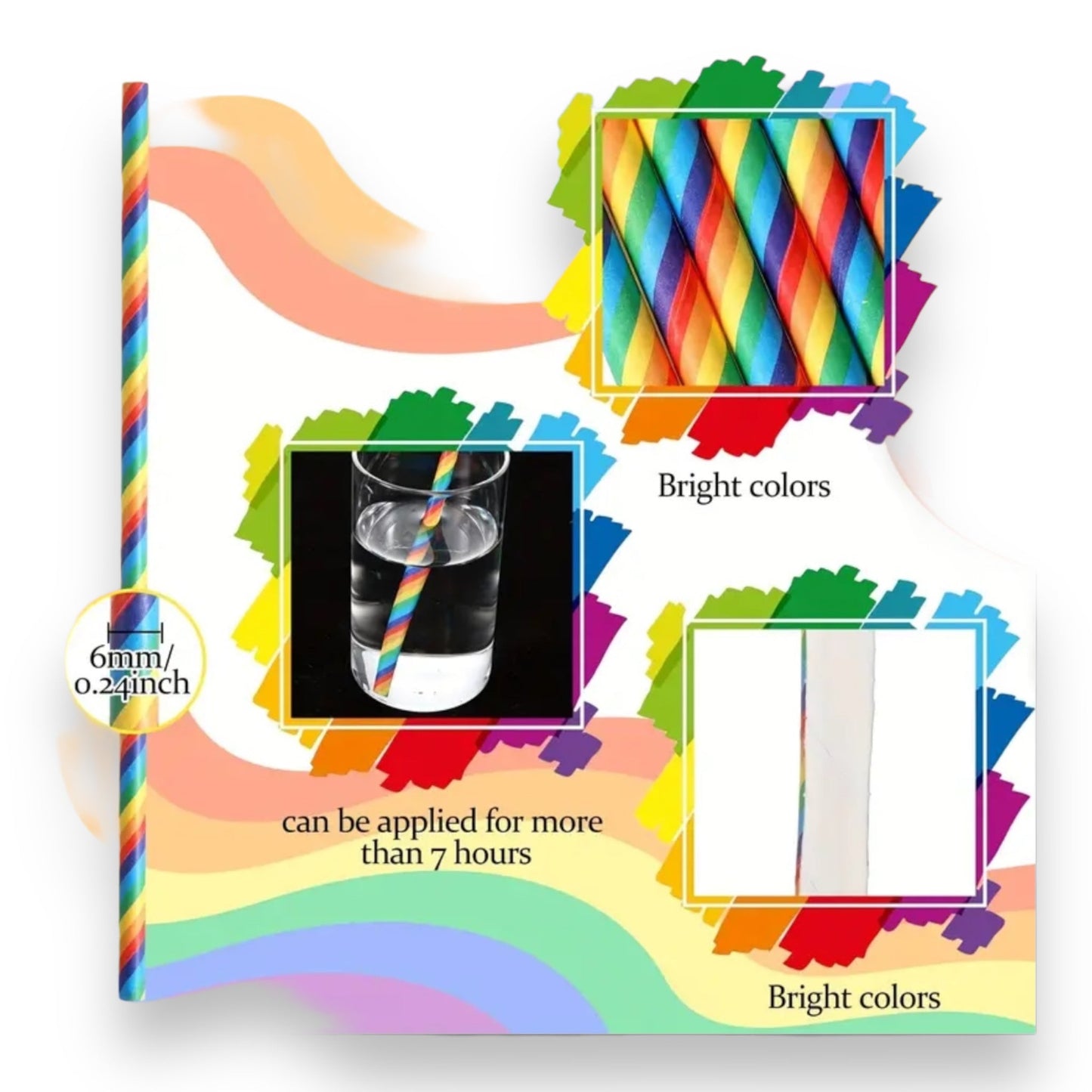 Regenboogkleurige Papieren Rietjes - 20 Stuks - 200x50mm