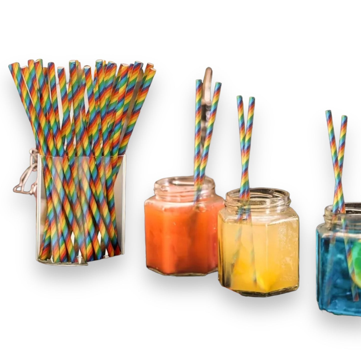 Regenboogkleurige Papieren Rietjes - 20 Stuks - 200x50mm