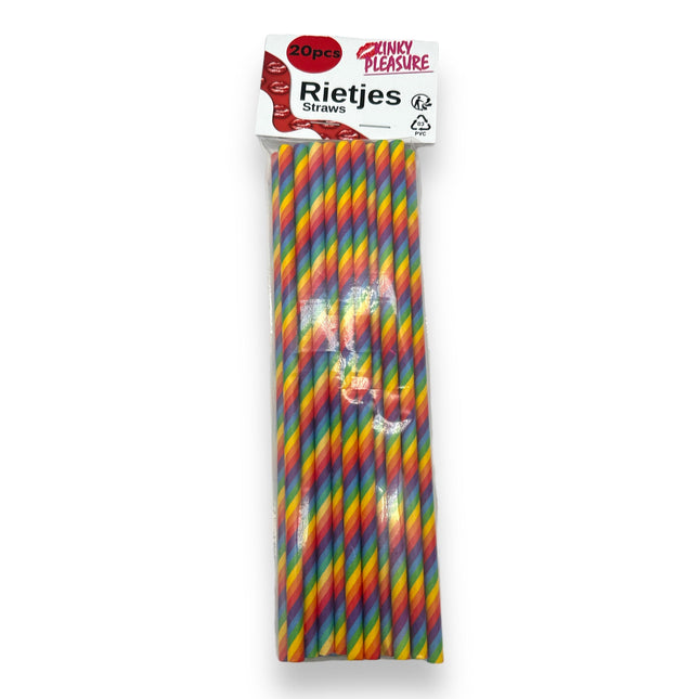 Regenboogkleurige Papieren Rietjes - 20 Stuks - 200x50mm
