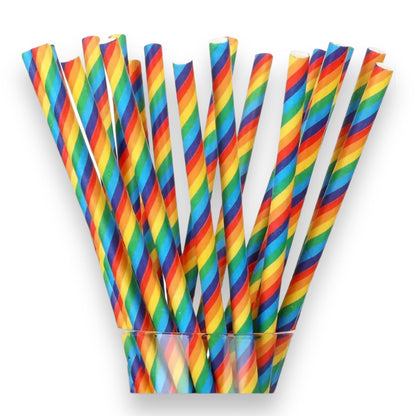 Regenboogkleurige Papieren Rietjes - 20 Stuks - 200x50mm