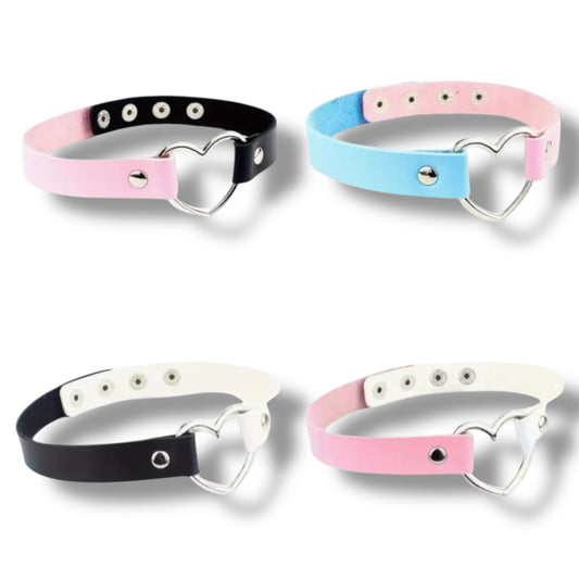 Choker Met Hart of Ring – 4 Designs – Verstelbaar Kunstleer