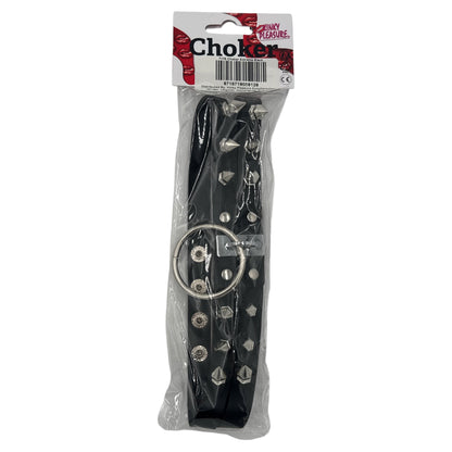 Dubbele Spike Choker Met Ring – Zwart of Rood – Verstelbaar